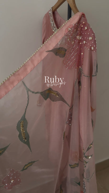 ZAIRA Rose - 3 Piece Chiffon Sharara Suit with Hand Painted Dupatta