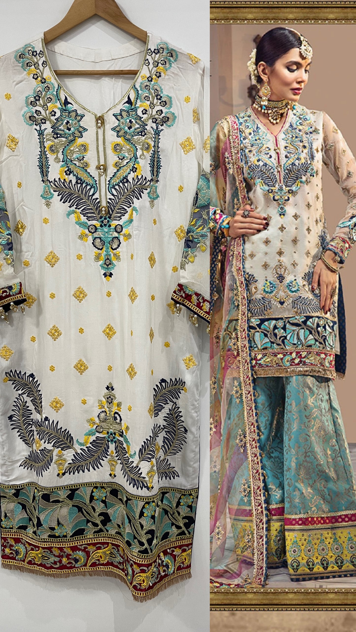 3 Piece ANAYA Inspired White and Blue Embroidered Suit (8748137644245)