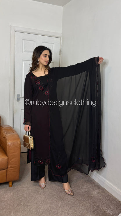 IFRA Noir - 3 Piece Chiffon Suit with Embroidery