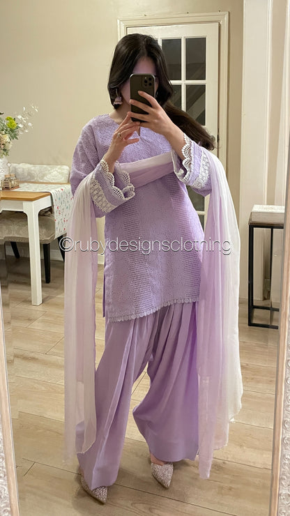 Lilac Haze - 3 Piece Chikankari Suit with Farshi Shalwar