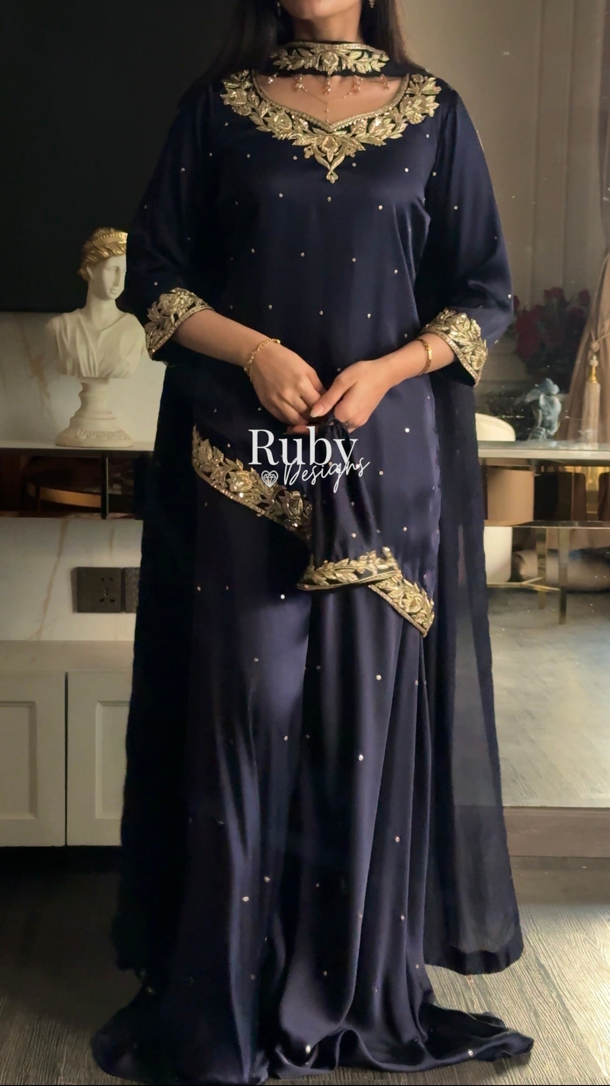 RANI Midnight - 3 Piece Luxury Silk Suit with Matching Bag