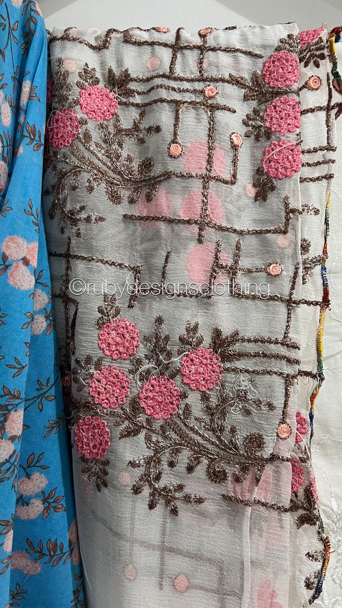 Original Manizay Blue 3 Piece Swiss Lawn Suit with Floral Print (8748095602901)