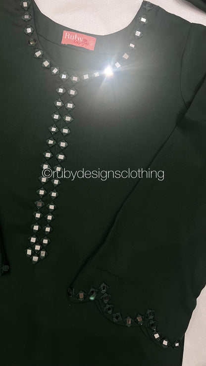 HANIA - 3 Piece Forest Green Marina Suit with Shawl