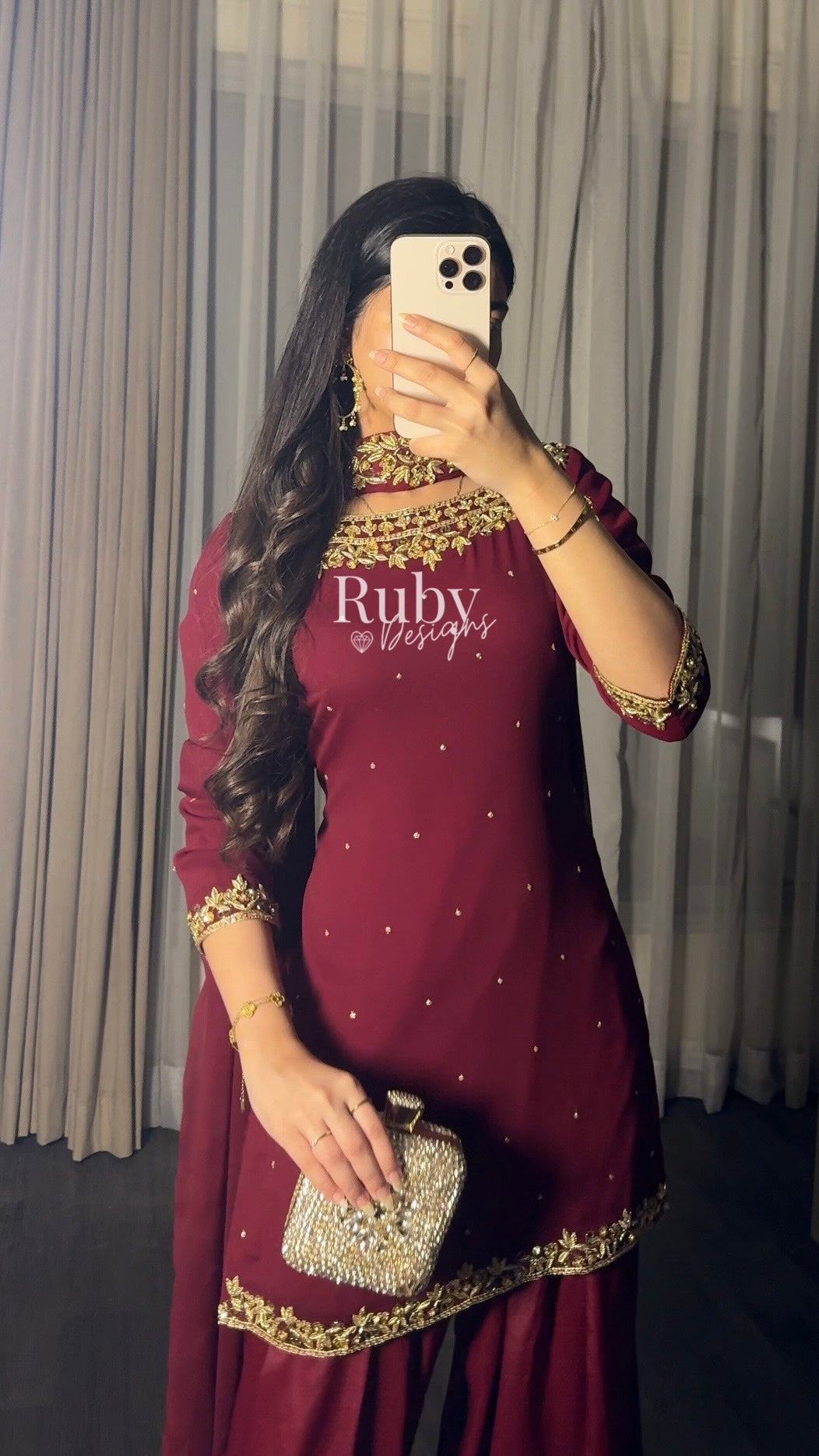HUMNA Ruby - 3 Piece Chiffon Suit with Farshi Shalwar