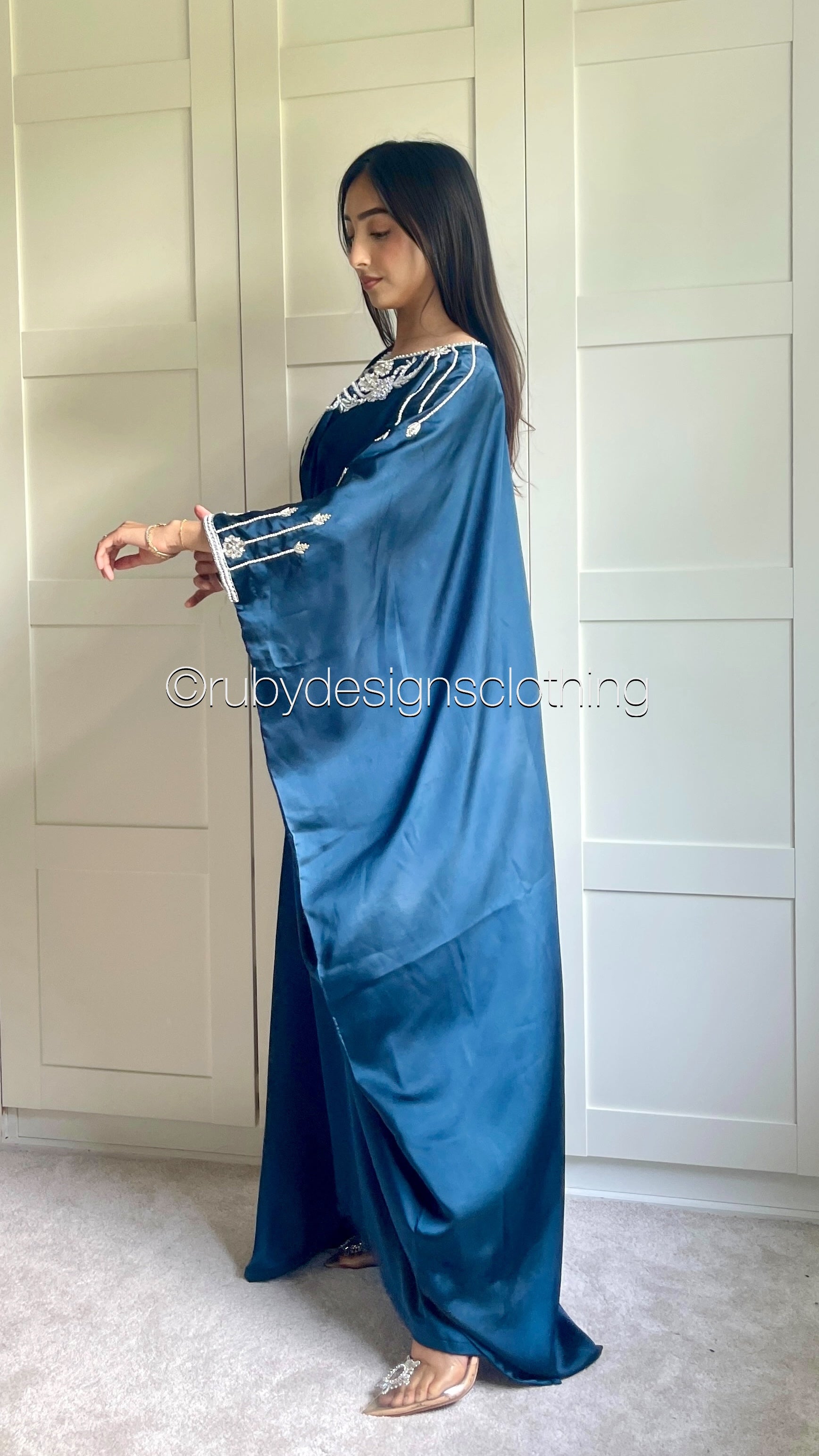 JASMINE - Blue Kaftan with Silver Handwork (8713903472853)