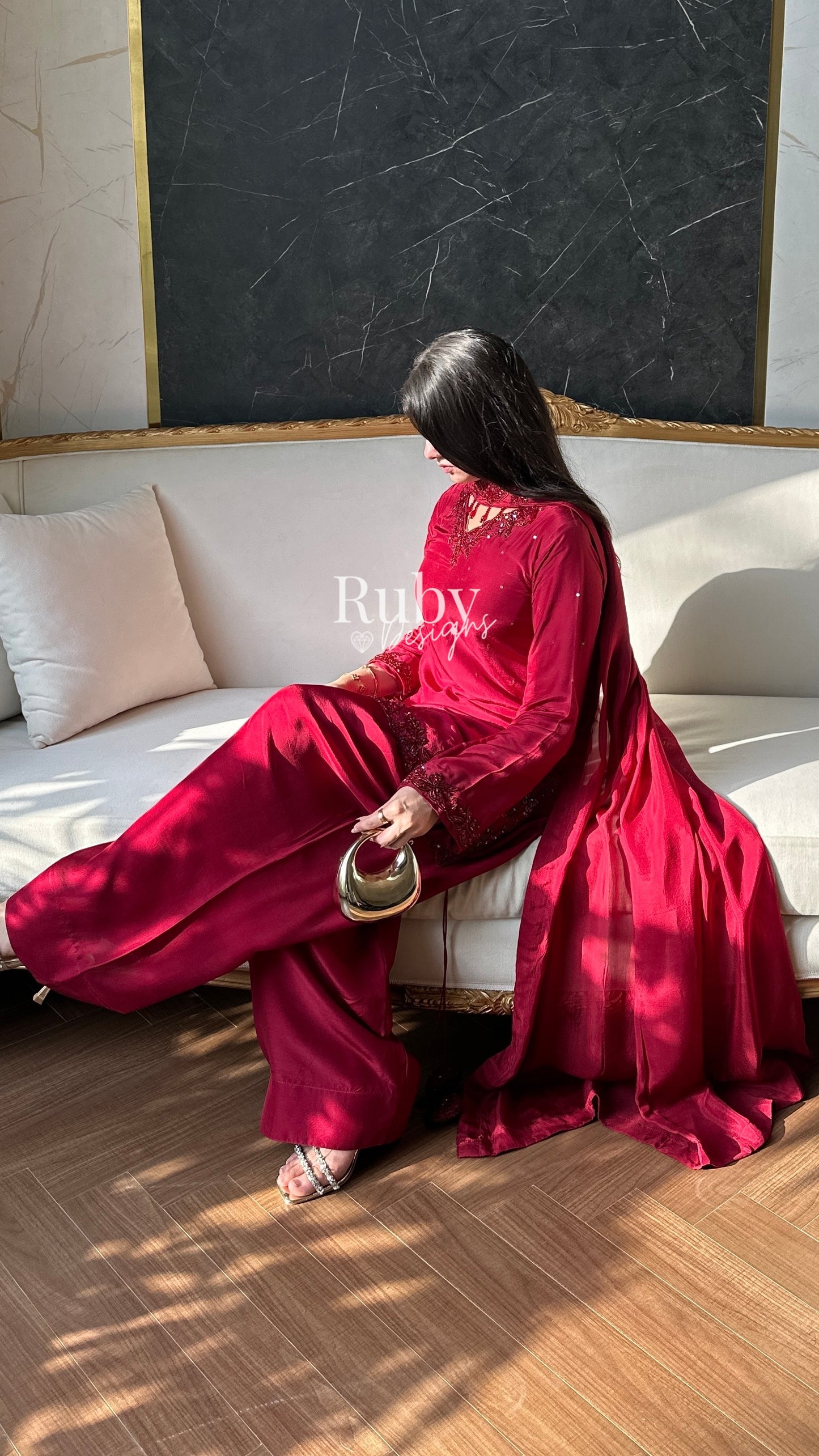 LEYLA - 3 Piece Luxury Silk Suit with Farshi Shalwar
