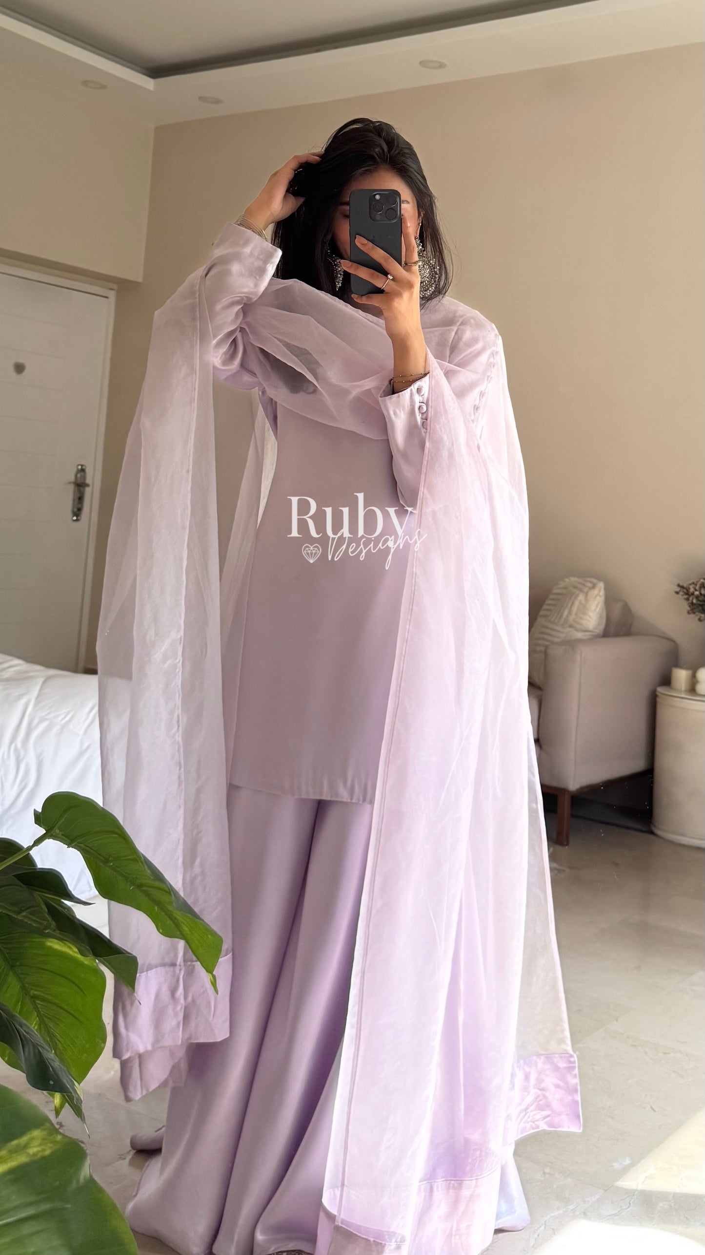 LAYA Lavender - 3 Piece Silk Suit with Flowy Trousers