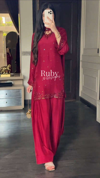 LEYLA - 3 Piece Luxury Silk Suit with Farshi Shalwar