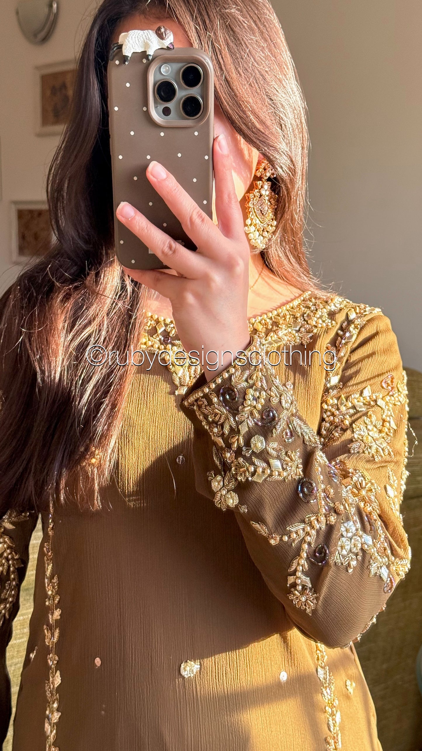 NAYRA Style 3 (Short Shirt) - 3 Piece Khaki Chiffon Suit with Shalwar