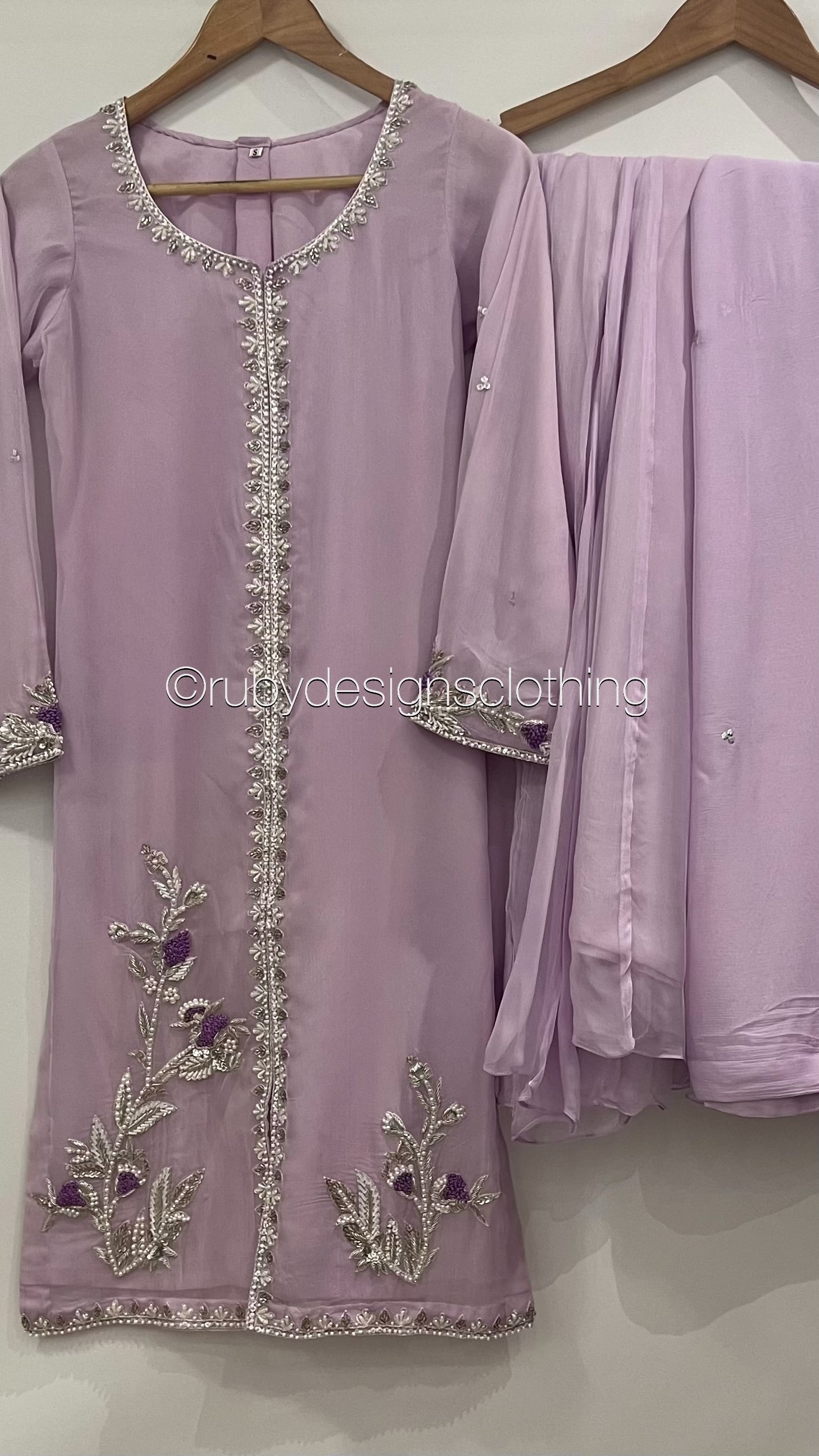 AROOSA Lilac - 3 Piece Chiffon Sharara with Handwork (8748561531093)