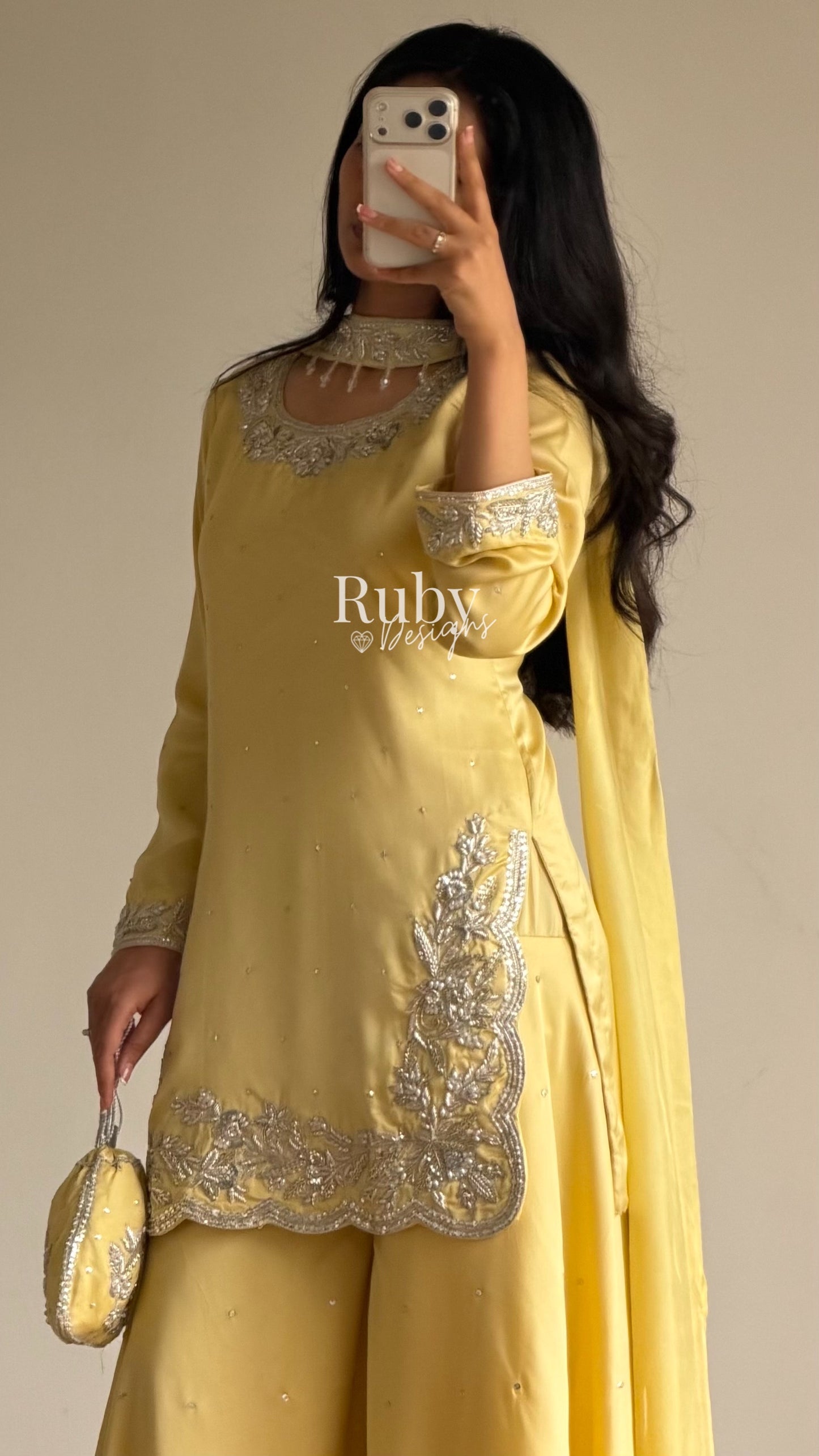 PARISA Butter - 4 Piece Silk Suit with Matching Potli Bag