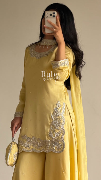 PARISA Butter - 4 Piece Silk Suit with Matching Potli Bag