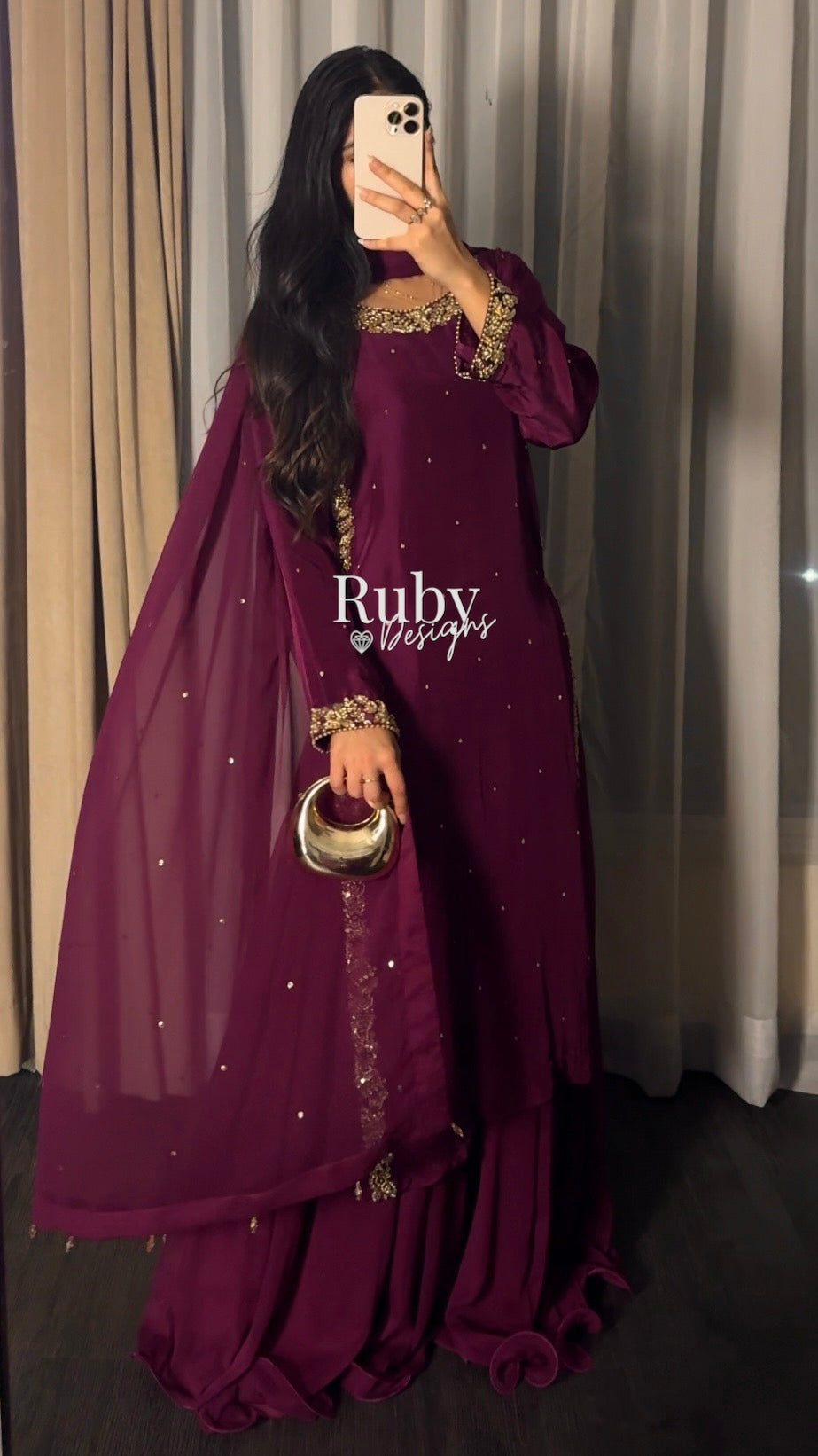 ZAINA Mulberry - 3 Piece Silk Suit with Gold Handwork