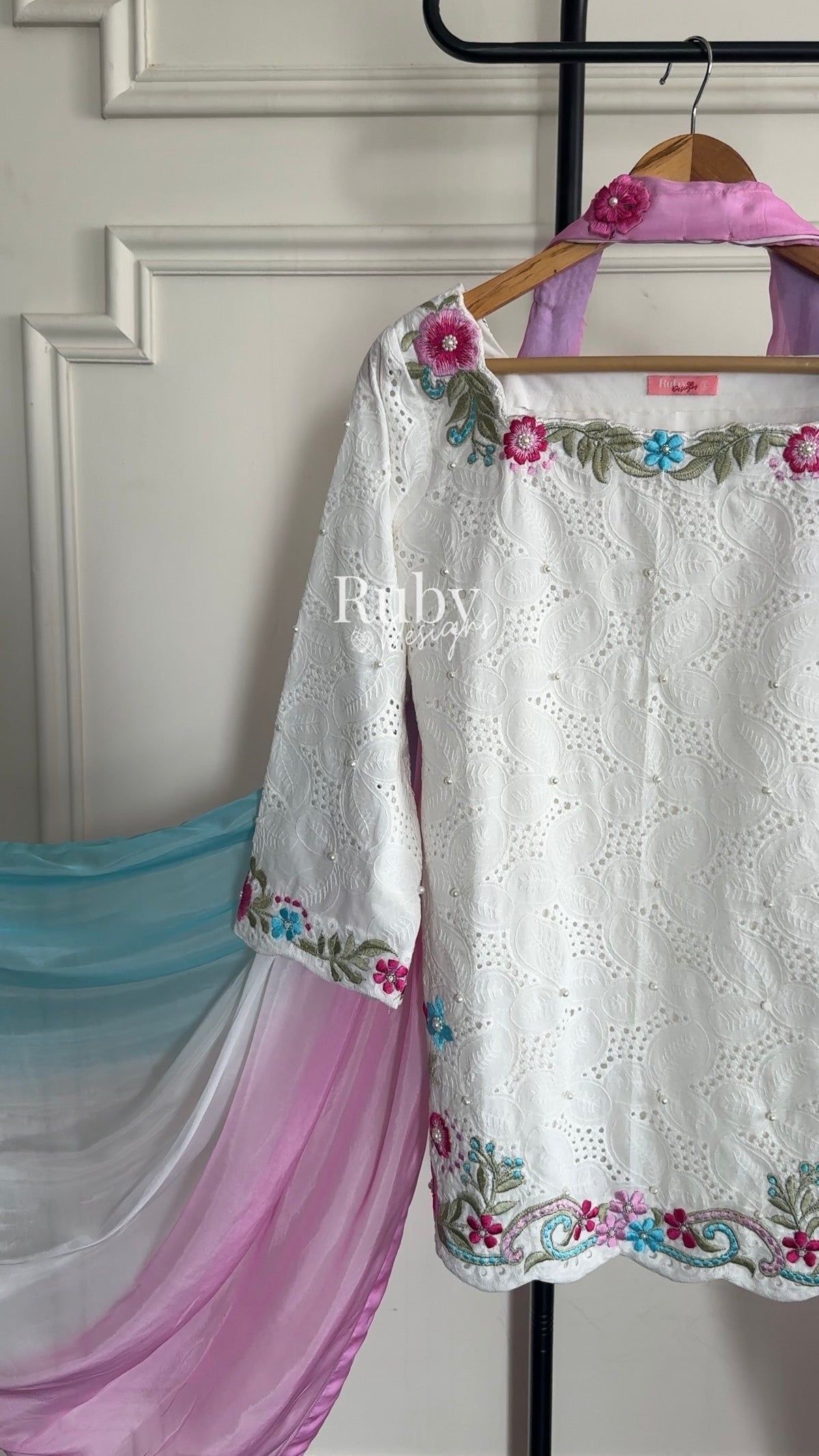 ALIZEH Petal - 3 Piece Chikankari Suit with Ombré Dupatta