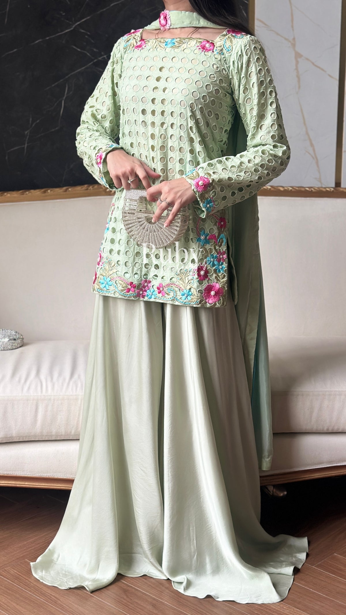 ALIZEH Sage - 3 Piece Chikankari Suit with Ombré Dupatta