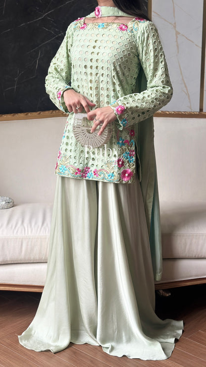 ALIZEH Sage - 3 Piece Chikankari Suit with Ombré Dupatta
