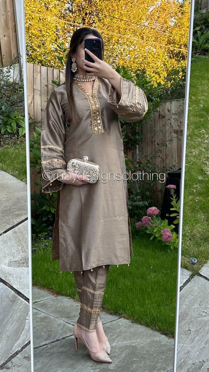 EXCLUSIVE SAMPLE - 2 Piece Bronze Raw Silk Suit (8746816438485)