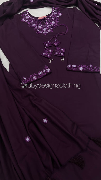 RIMSHA - 3 Piece Deep Purple Marina Suit with Shawl