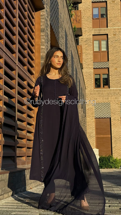 ZYRA Midnight - 3 Piece Chiffon Suit with Trouser