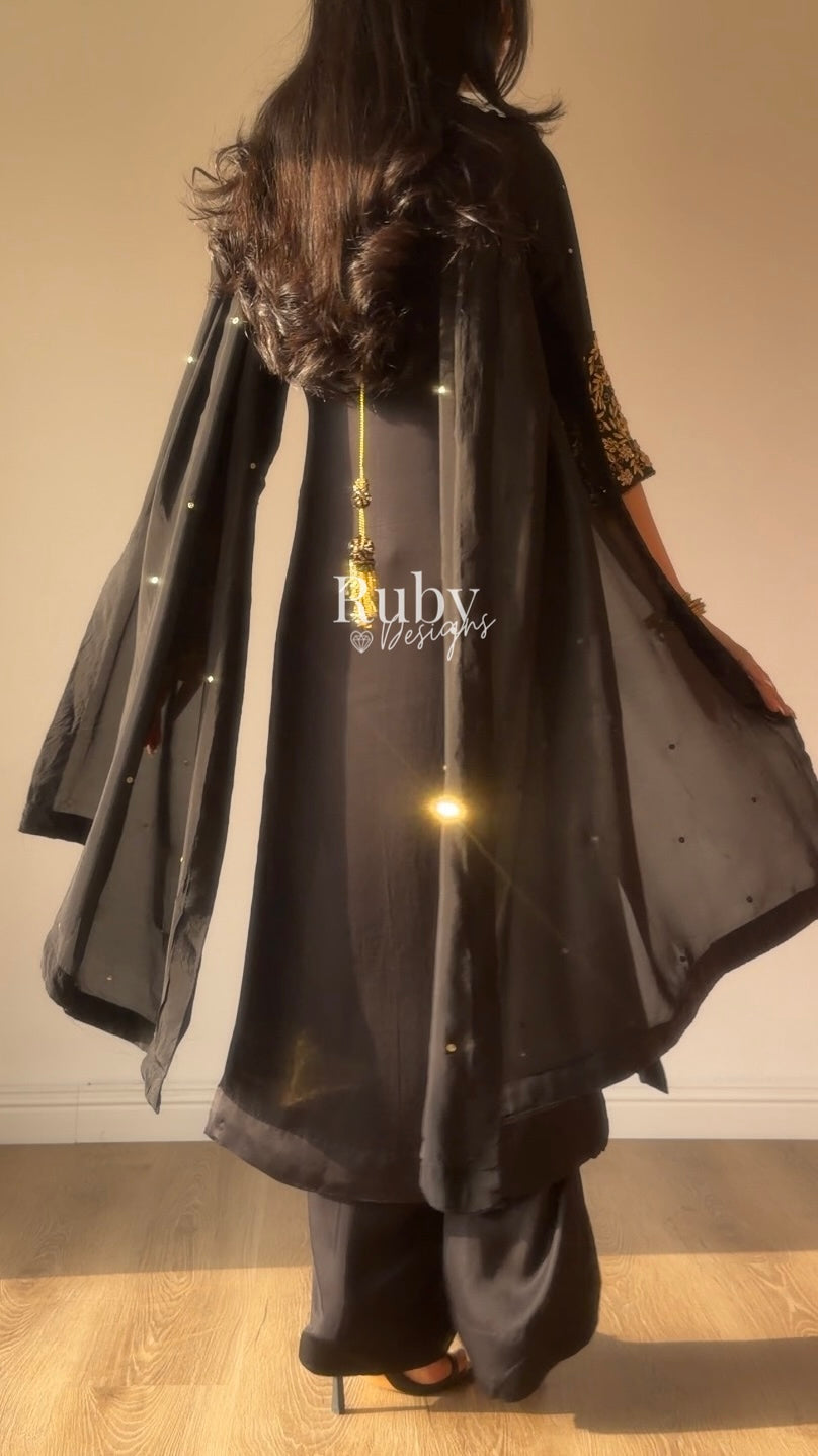 HANIA Noir - 3 Piece Silk Suit with Straight Trouser