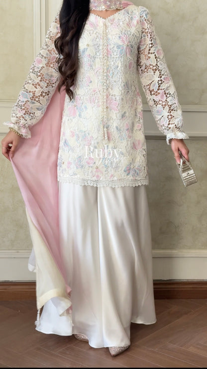 SAIRA Flow - 3 Piece Cutwork Chikankari Suit with Flowy Trousers
