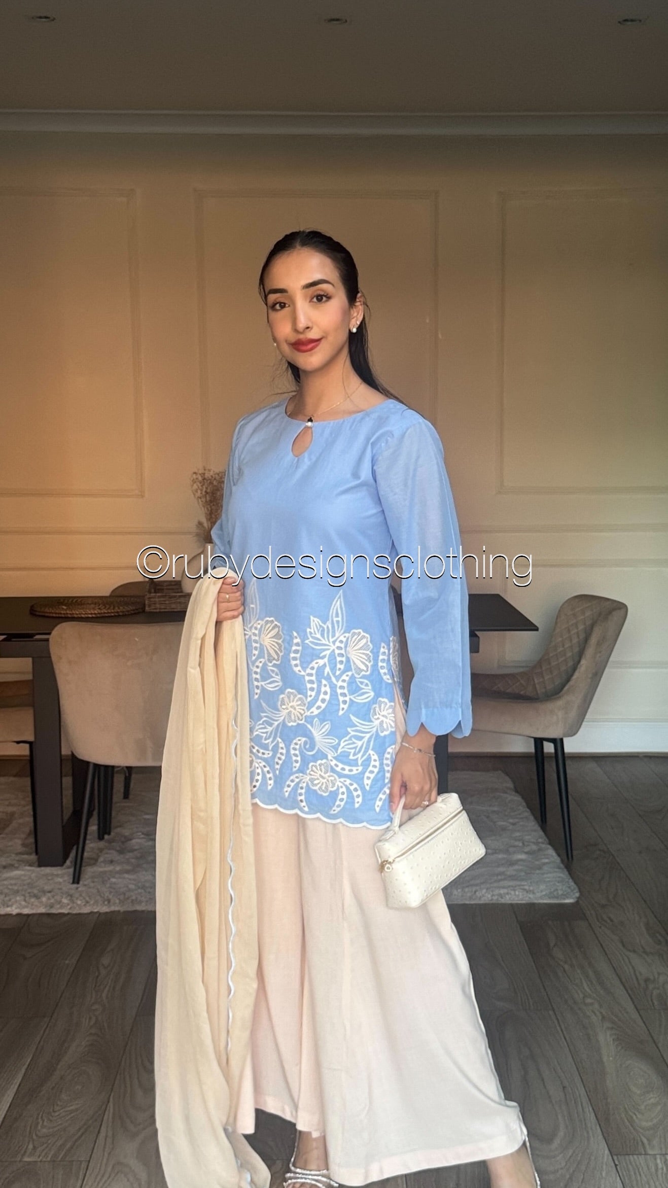ELIA Sky - 3 Piece Swiss Lawn Suit with Flowy Wide-Leg Pants