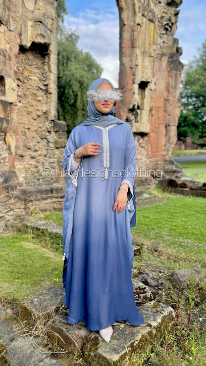 SABAH Twilight Blue - Ombré Kaftan with Hijab (8670640210133)