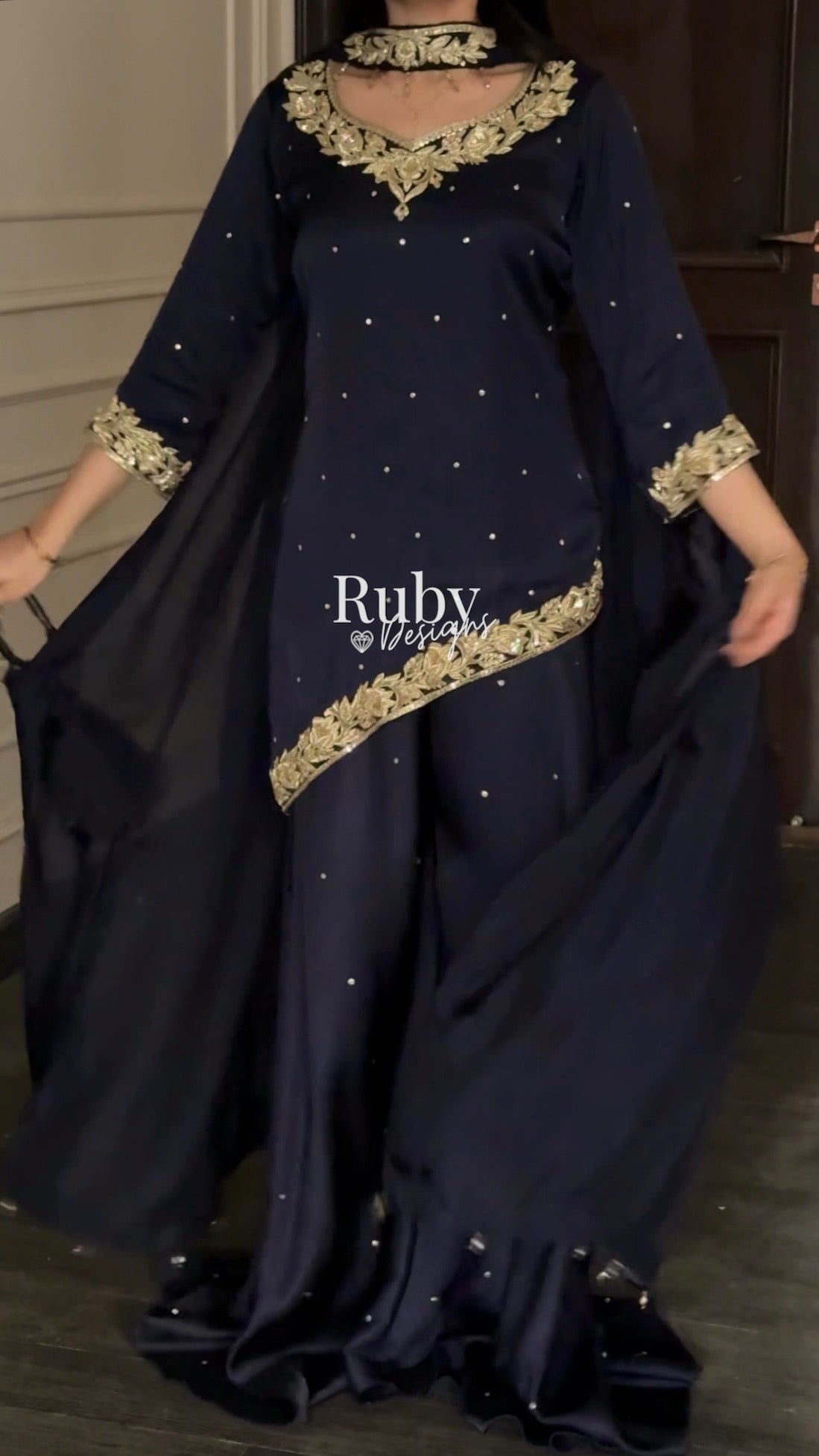 RANI Midnight - 3 Piece Luxury Silk Suit with Matching Bag
