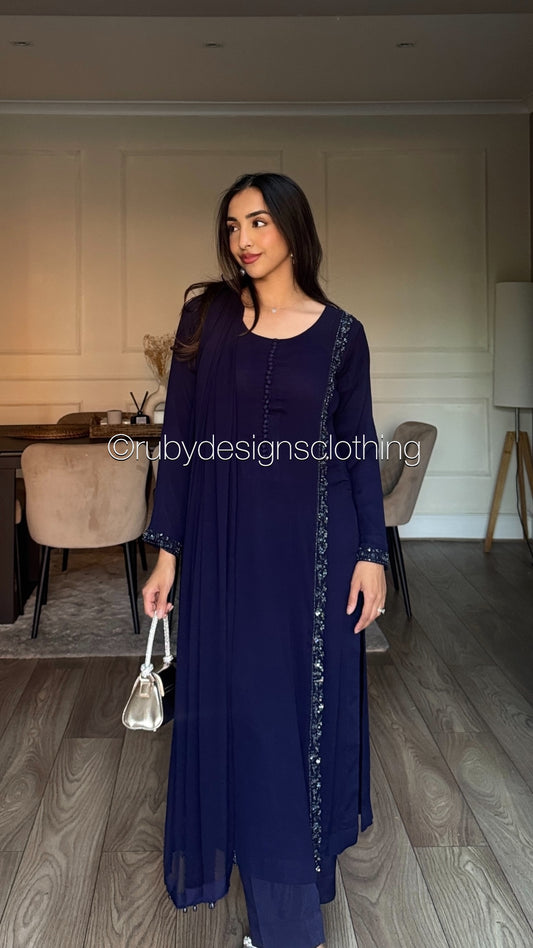 ZYRA Midnight - 3 Piece Chiffon Suit with Trouser