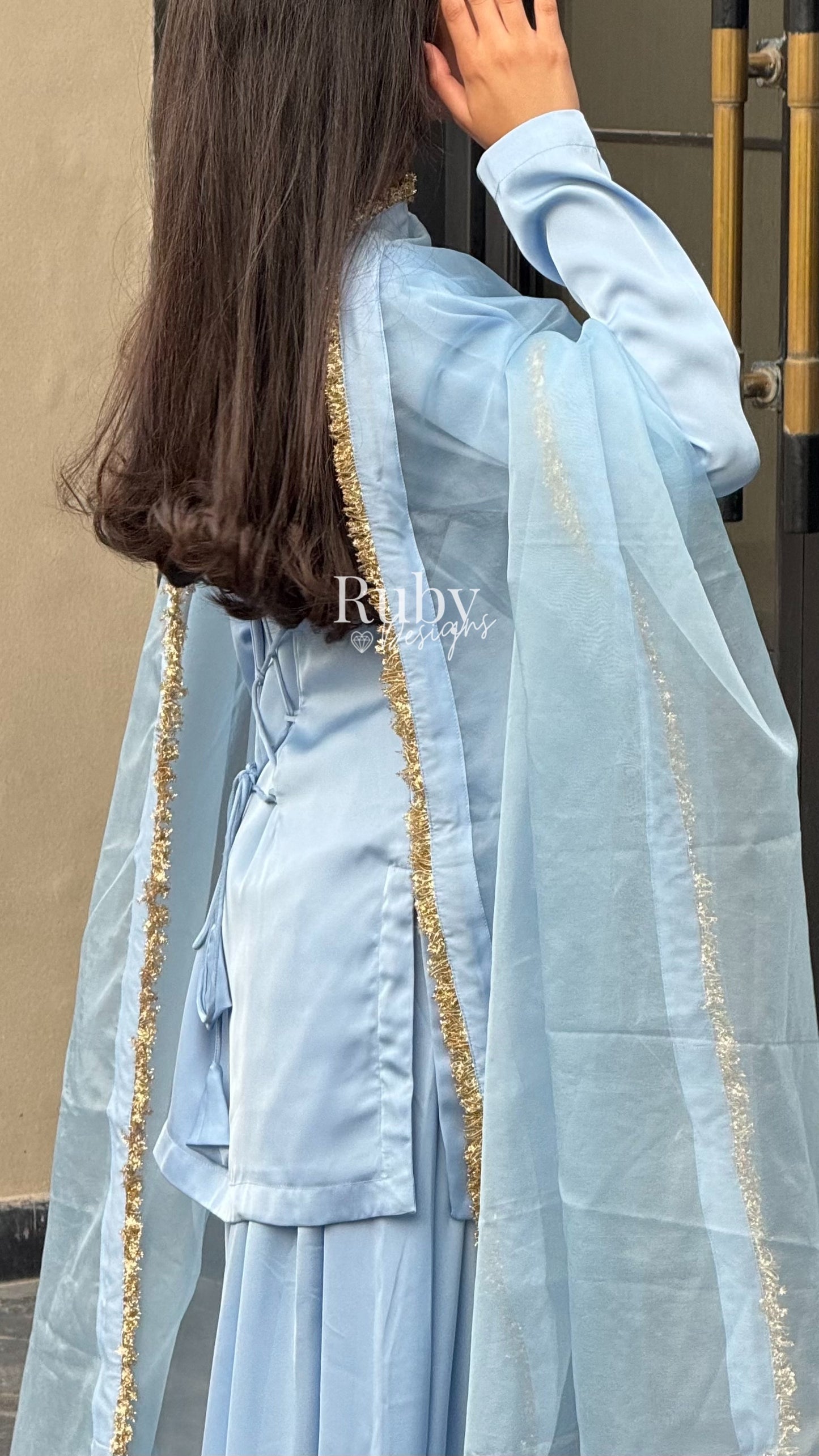 AMELLE Sky - 3 Piece Silk Suit with Balloon Pants