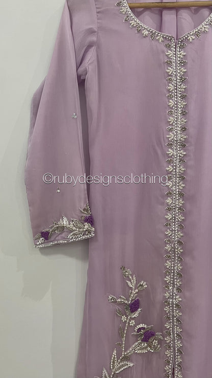 AROOSA Lilac - 3 Piece Chiffon Sharara with Handwork (8748561531093)