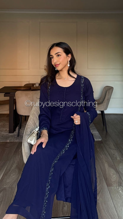 ZYRA Midnight - 3 Piece Chiffon Suit with Trouser