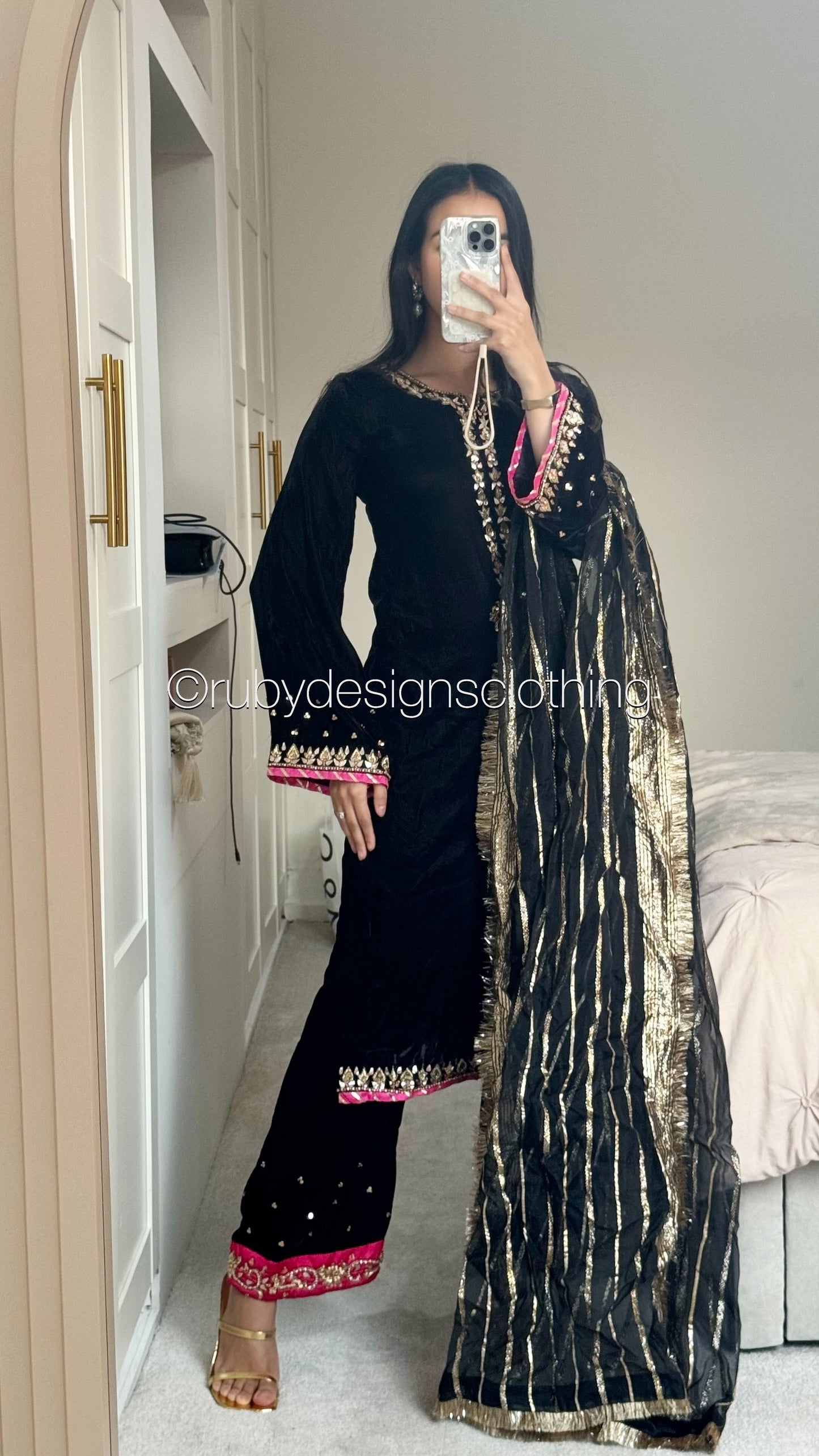NAYAB - 3 Piece Luxury Velvet Suit with Gold Handwork