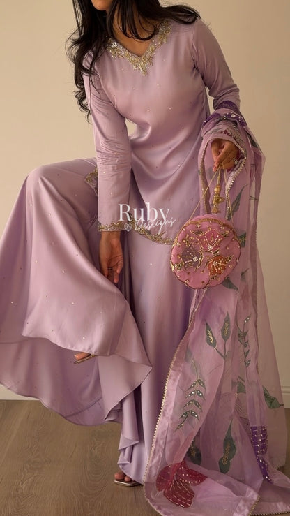 REYA Lilac - 3 Piece Silk Suit with Matching Potli Bag