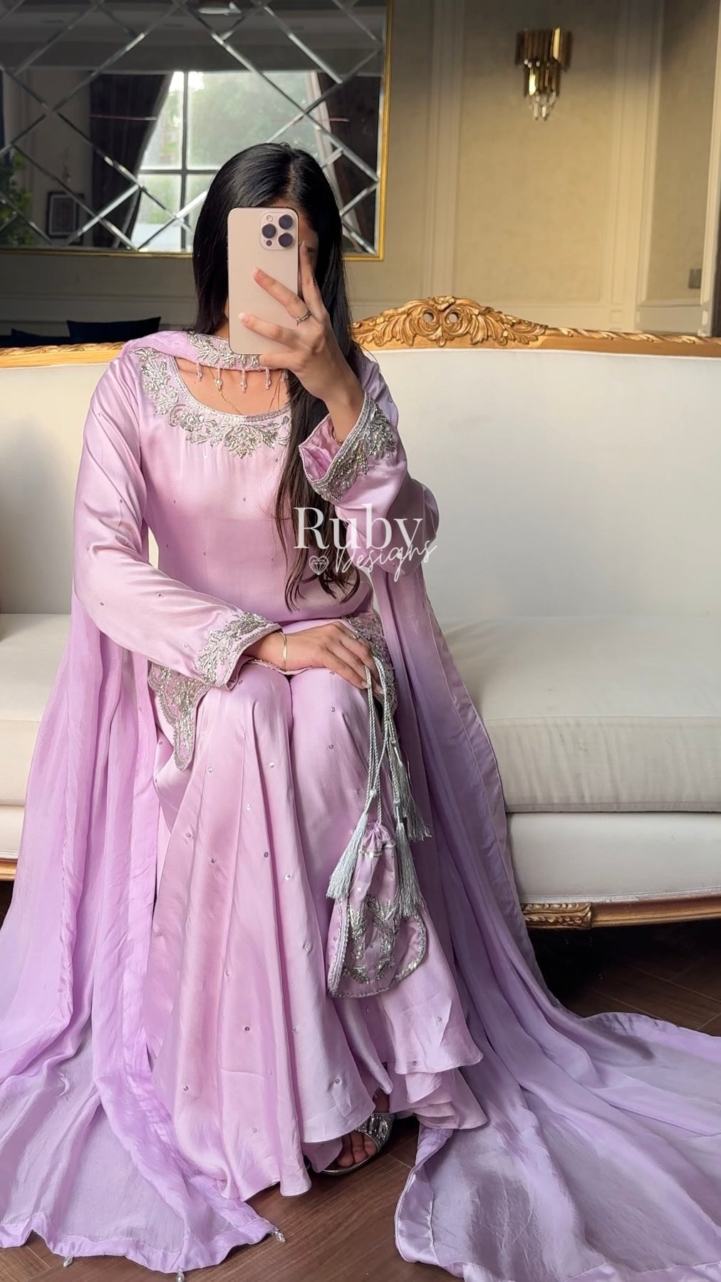 PARISA Lilac - 4 Piece Silk Suit with Matching Potli Bag