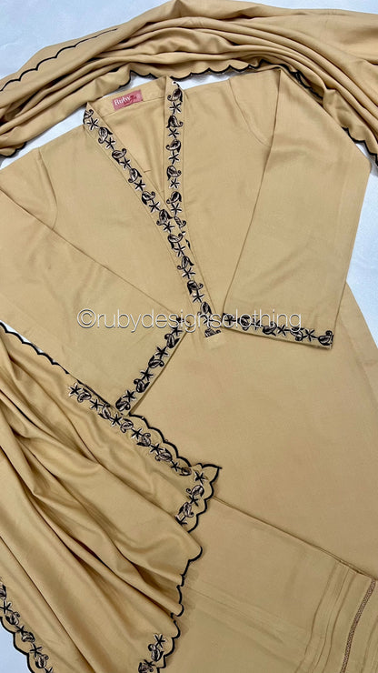 SANIA - 3 Piece Beige Marina Suit with Shawl