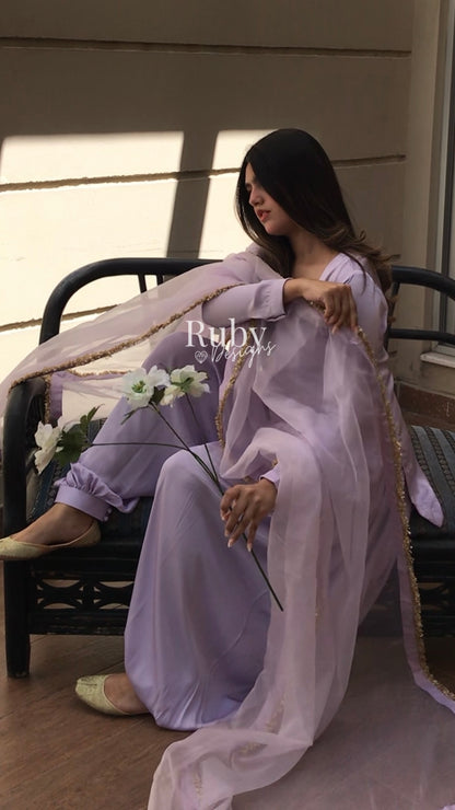 AMELLE Lilac - 3 Piece Silk Suit with Balloon Pants