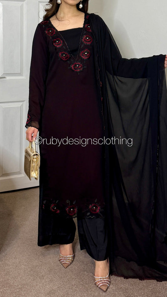 IFRA Noir - 3 Piece Chiffon Suit with Embroidery
