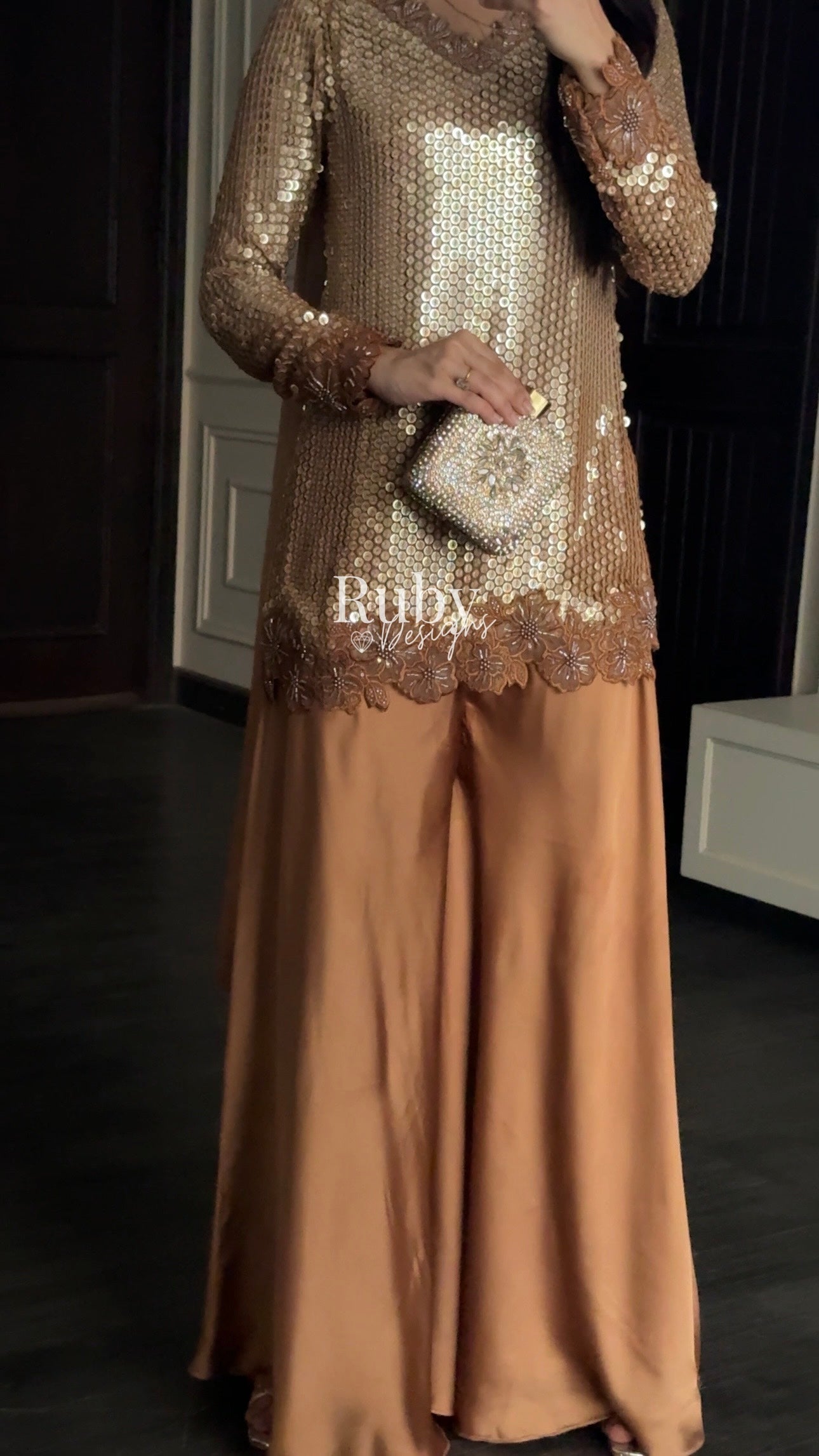 ALARA Mocha - 3 Piece Silk Suit with Choker Dupatta