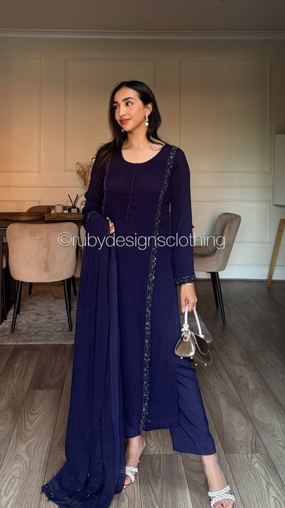 ZYRA Midnight - 3 Piece Chiffon Suit with Trouser