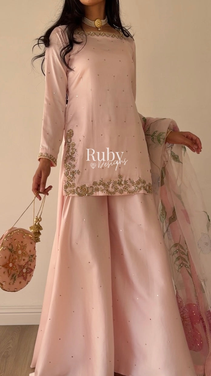 REYA Rose - 3 Piece Silk Suit with Matching Potli Bag