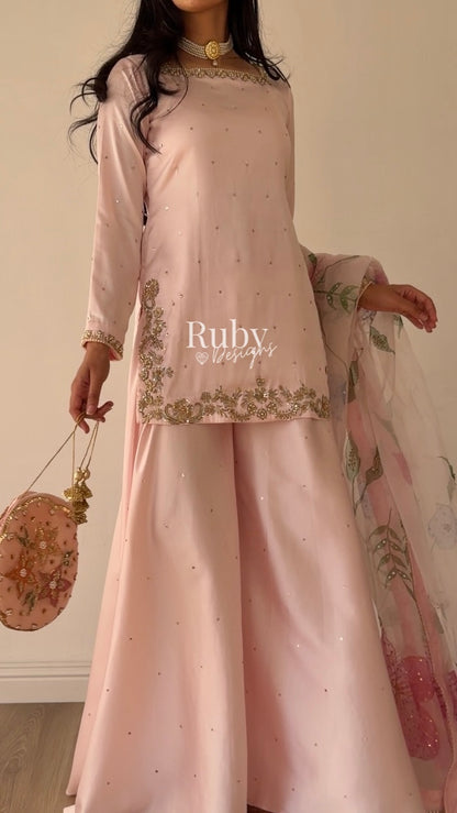 REYA Rose - 3 Piece Silk Suit with Matching Potli Bag