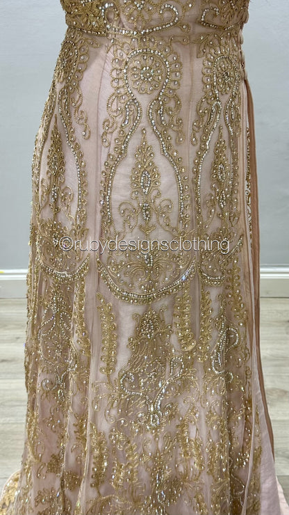 SHEILA -  EXCLUSIVE SAMPLE 4 Piece Blush Pink Net Suit with Heavy Embroidery