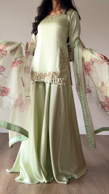 AENA Fern - 4 Piece Silk Suit with Matching Potli Bag