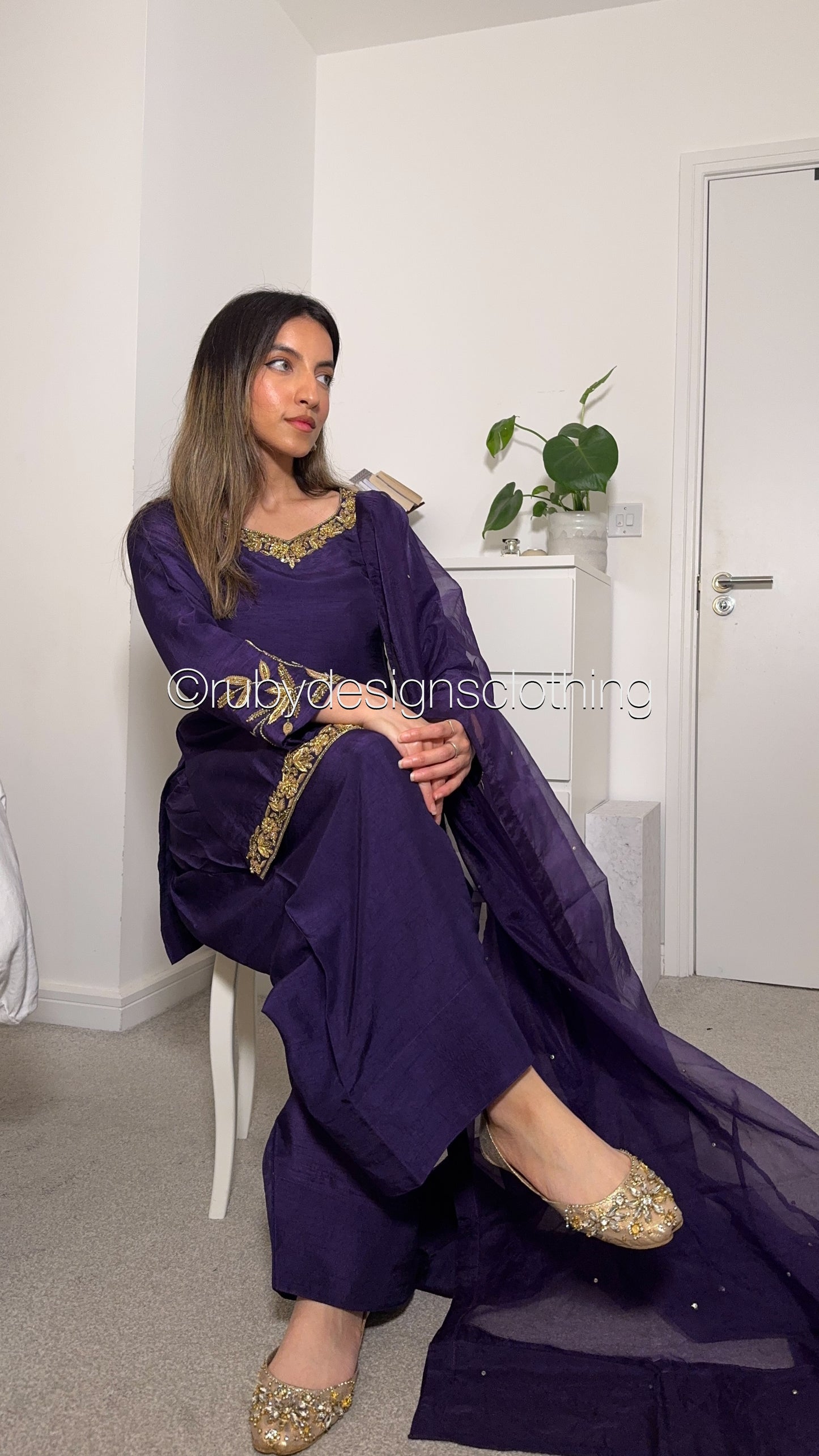 SHAFAQ Midnight - 3 Piece Raw Silk Suit with Farshi Shalwar