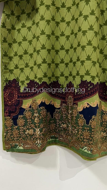 3 Piece Green Khaddar Suit with Shawl (8747216896213)