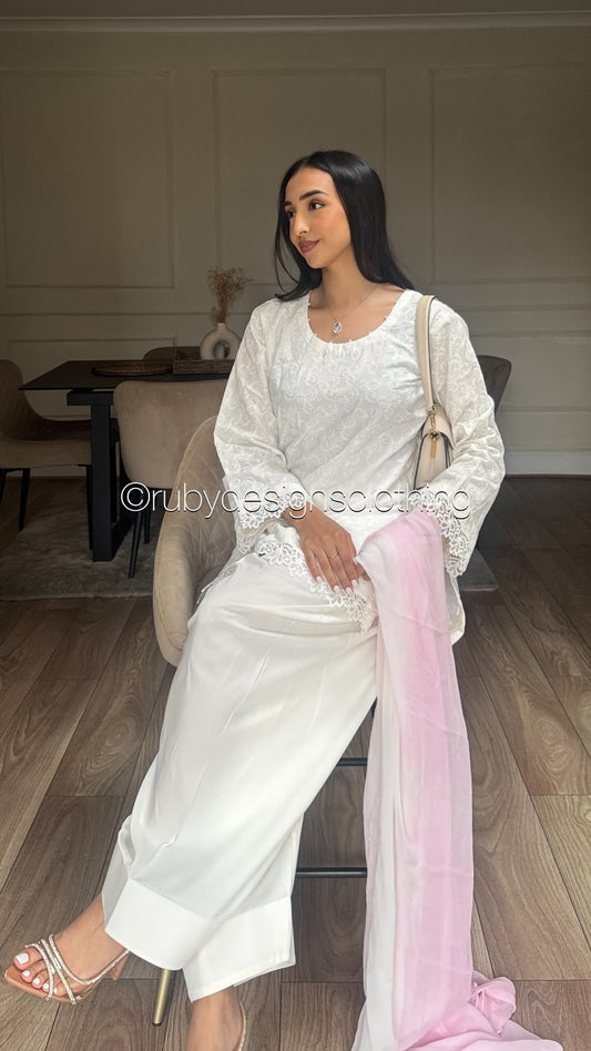 White Lily - 3 Piece Chikankari Suit with Farshi Shalwar
