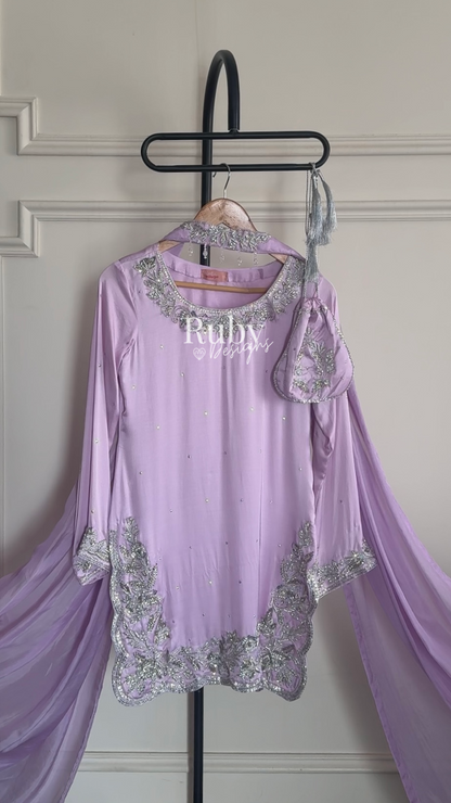PARISA Lilac - 4 Piece Silk Suit with Matching Potli Bag