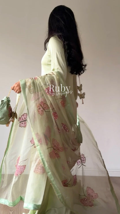AENA Fern - 4 Piece Silk Suit with Matching Potli Bag