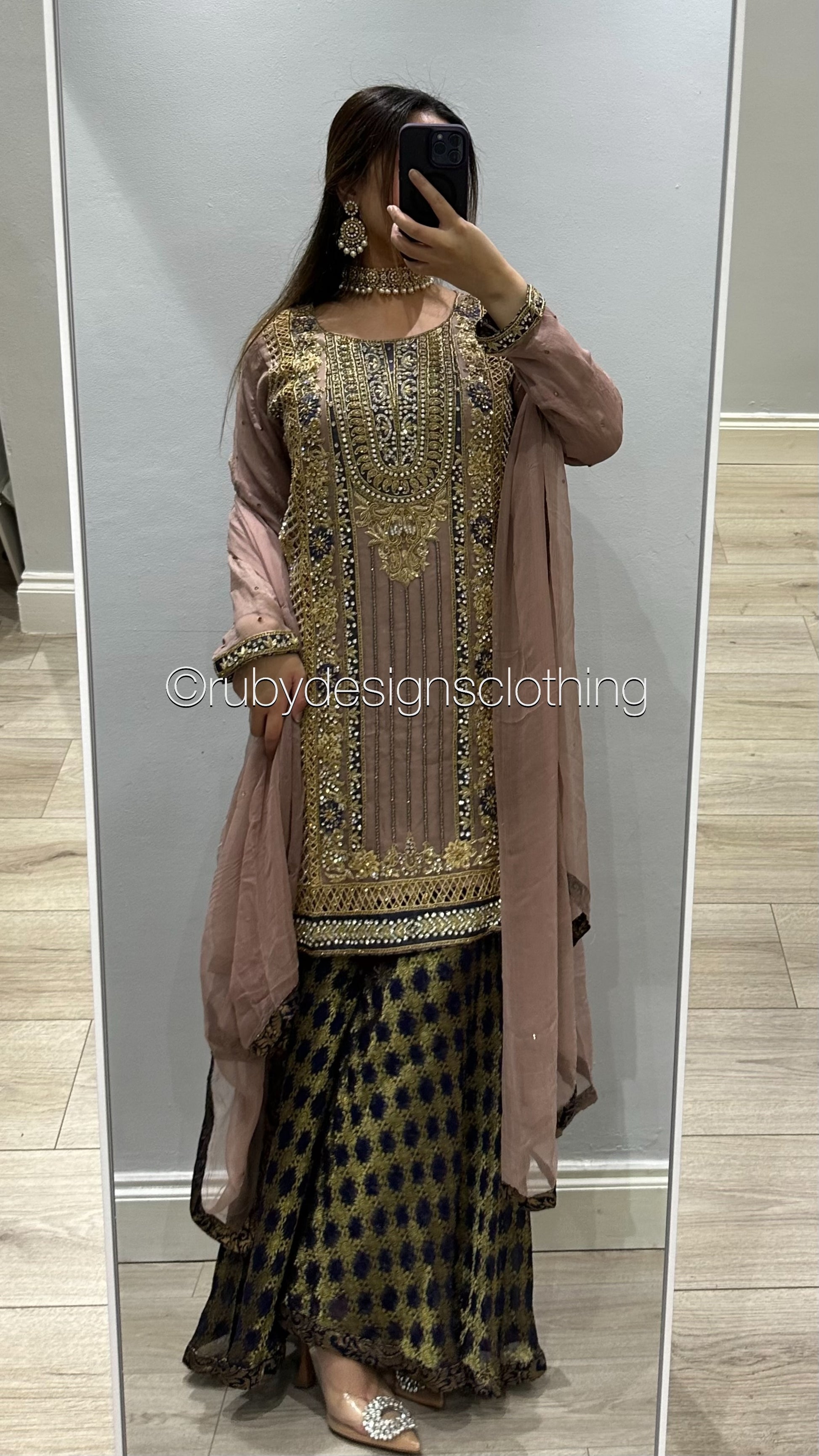 EXCLUSIVE SAMPLE - 3 Piece Heavy Embroidered Chiffon Suit with Jamawar Sharara (8746853761237)